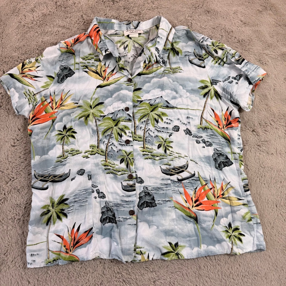 Hawaiian Reserve Collection Men's XL Hawaiian‎ Print Rayon Shirt Palm Tree Beach